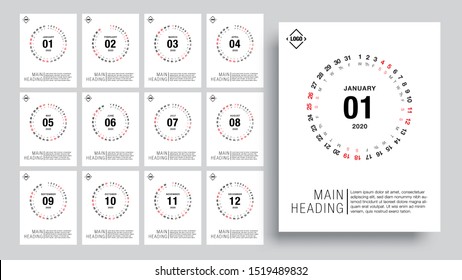 Calendar template for 2020 year. minimalist style. Corporate and business calendar. 2020 calendar in minimal table and blue and yellow color event planner, Week Starts Sunday