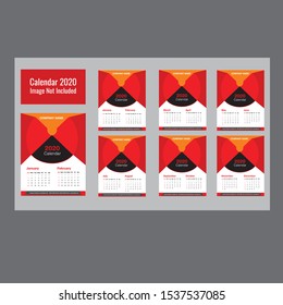 Calendar template for 2020 year. Planner diary in a minimalist style. Corporate and business calendar. 2020 calendar in minimal table and blue yellow color event planner, Week Starts Monday - Vector