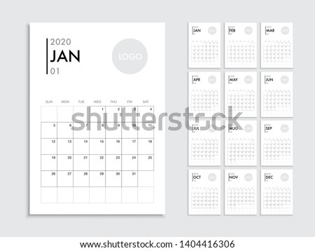 Calendar template for 2020 year. Planner vector diary in a minimalist style. Corporate and business calendar template. Day planner for records throughout the year.