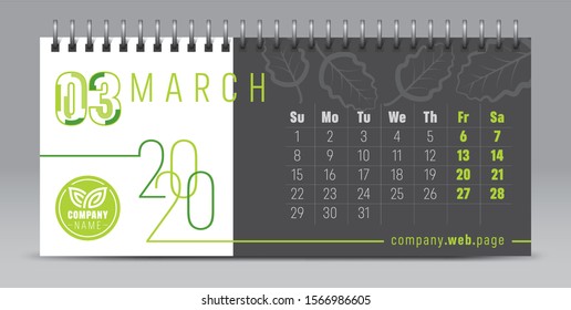Calendar template for 2020 year. Vector and typographic planner diary in minimalist style.