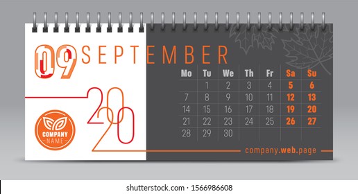 Calendar template for 2020 year. Vector and typographic planner diary in minimalist style.
