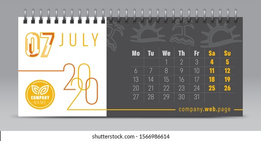 Calendar template for 2020 year. Vector and typographic planner diary in minimalist style.