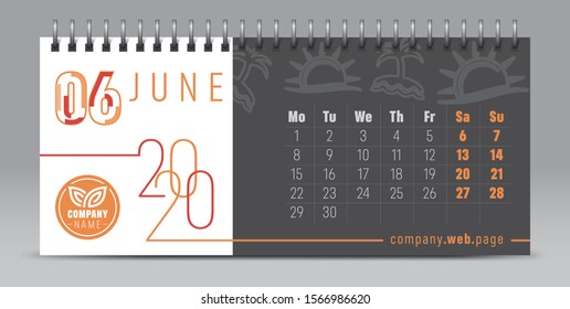 Calendar template for 2020 year. Vector and typographic planner diary in minimalist style.