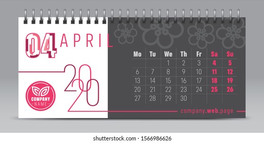 Calendar template for 2020 year. Vector and typographic planner diary in minimalist style.