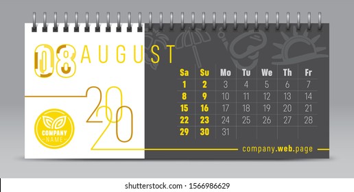 Calendar template for 2020 year. Vector and typographic planner diary in minimalist style.