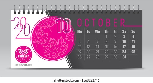 Calendar template for 2020 year. Vector and typographic planner diary in minimalist style.
