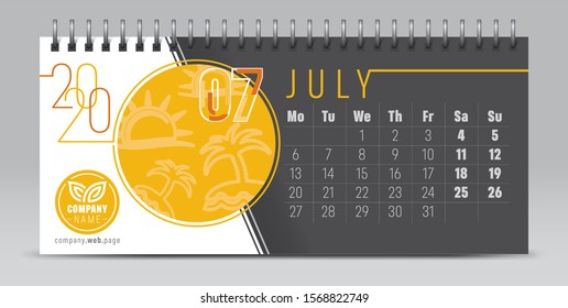 Calendar template for 2020 year. Vector and typographic planner diary in minimalist style.