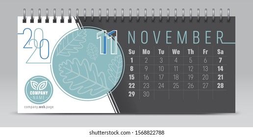 Calendar template for 2020 year. Vector and typographic planner diary in minimalist style.