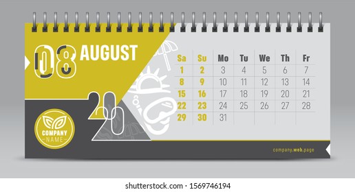 Calendar template for 2020 year. Vector and typographic planner diary in minimalist style.