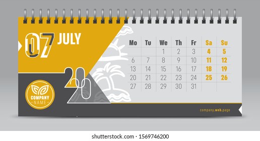 Calendar template for 2020 year. Vector and typographic planner diary in minimalist style.