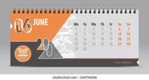 Calendar template for 2020 year. Vector and typographic planner diary in minimalist style.