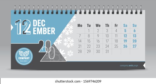 Calendar template for 2020 year. Vector and typographic planner diary in minimalist style.