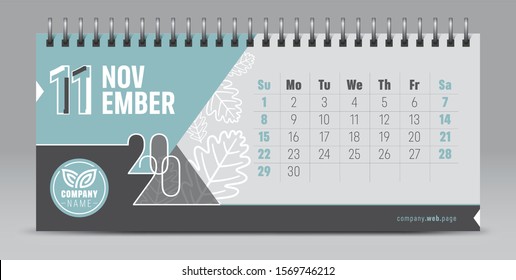 Calendar template for 2020 year. Vector and typographic planner diary in minimalist style.
