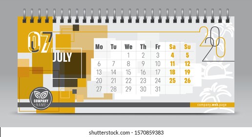 Calendar template for 2020 year. Vector and typographic planner diary in minimalist style.