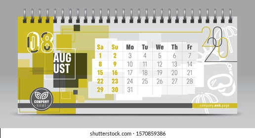 Calendar template for 2020 year. Vector and typographic planner diary in minimalist style.