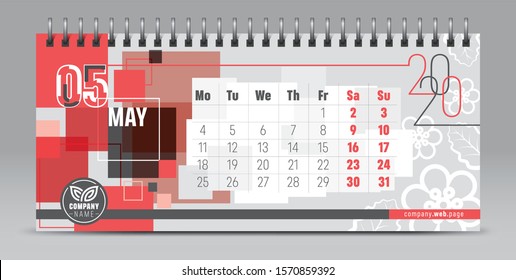Calendar template for 2020 year. Vector and typographic planner diary in minimalist style.