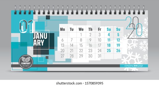 Calendar template for 2020 year. Vector and typographic planner diary in minimalist style.