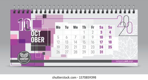 Calendar template for 2020 year. Vector and typographic planner diary in minimalist style.