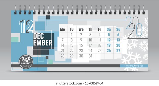 Calendar template for 2020 year. Vector and typographic planner diary in minimalist style.