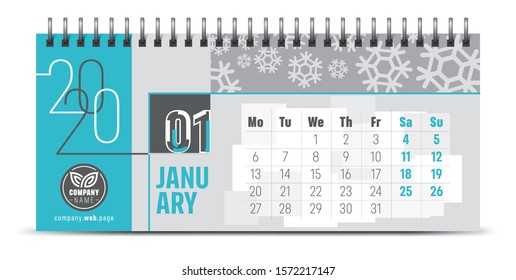 Calendar template for 2020 year. Vector and typographic planner diary in minimalist style.