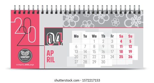 Calendar template for 2020 year. Vector and typographic planner diary in minimalist style.