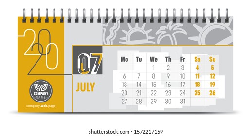 Calendar template for 2020 year. Vector and typographic planner diary in minimalist style.