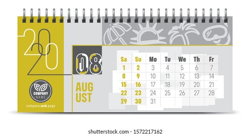 Calendar template for 2020 year. Vector and typographic planner diary in minimalist style.