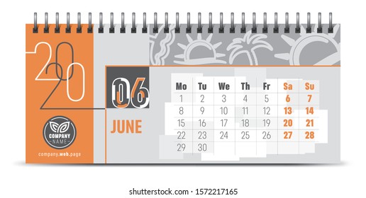 Calendar template for 2020 year. Vector and typographic planner diary in minimalist style.