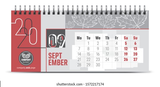 Calendar template for 2020 year. Vector and typographic planner diary in minimalist style.