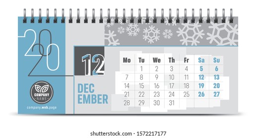 Calendar template for 2020 year. Vector and typographic planner diary in minimalist style.