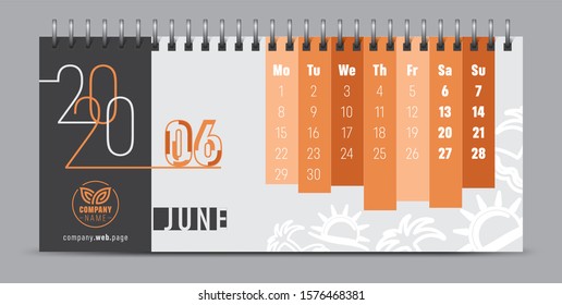 Calendar template for 2020 year. Vector and typographic planner diary in minimalist style.