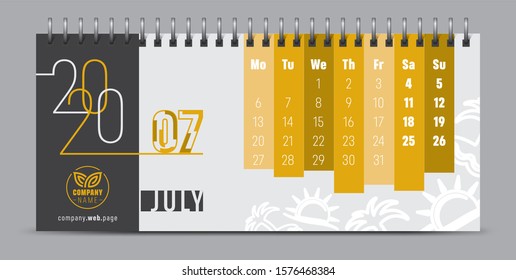Calendar template for 2020 year. Vector and typographic planner diary in minimalist style.