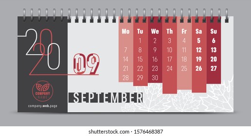 Calendar template for 2020 year. Vector and typographic planner diary in minimalist style.