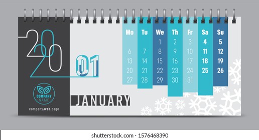 Calendar template for 2020 year. Vector and typographic planner diary in minimalist style.
