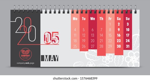 Calendar template for 2020 year. Vector and typographic planner diary in minimalist style.