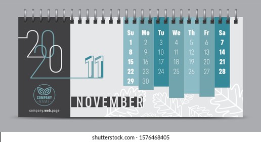 Calendar template for 2020 year. Vector and typographic planner diary in minimalist style.