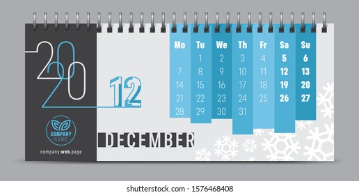 Calendar template for 2020 year. Vector and typographic planner diary in minimalist style.