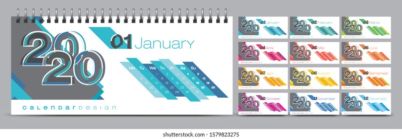 Calendar template for 2020 year. Vector and typographic planner diary in minimalist style.