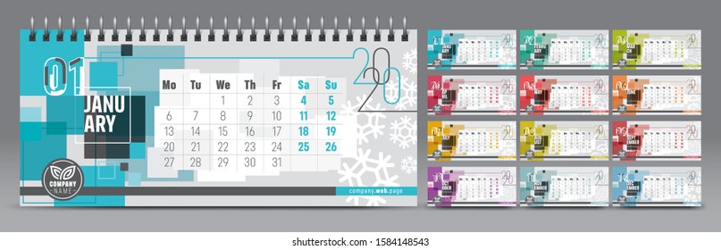 Calendar template for 2020 year. Vector and typographic planner diary in minimalist style.