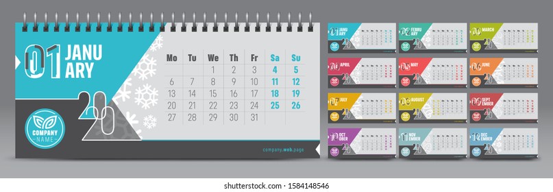 Calendar template for 2020 year. Vector and typographic planner diary in minimalist style.