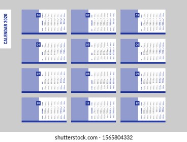 Calendar template for 2020 year. Week start monday