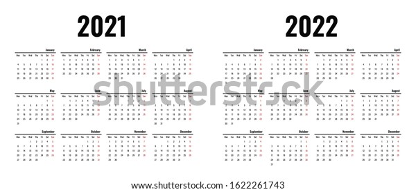 Calendar Template 2021 2022 Week Starts Stock Vector (Royalty Free ...