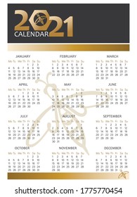 Kalendervorlage 2021. Bienensymbol. Seite. Firmenkalender und Geschäftskalender in minimaler Tabelle