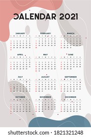 Calendar template 2021 . Printable Minimalist Colourful Abstract Elegant Premium free Vector.Corporate and business calendar.