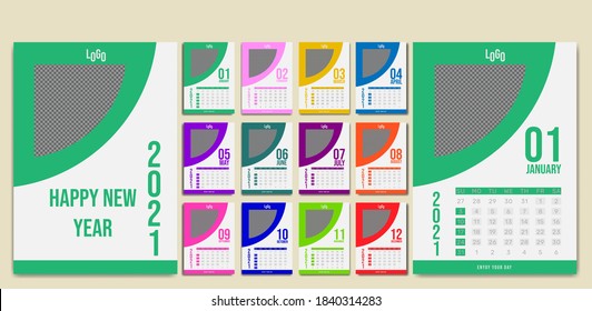 Calendar template for 2021. simple style . Company and business calendars. A5 size calendar, in full color, Week Starts Sunday.
