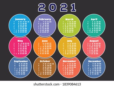 Plantilla de calendario para 2021. Ilustración del vector	