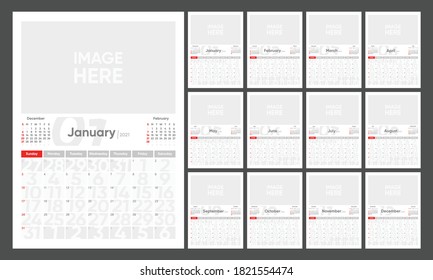 Calendar template 2021. Week start Sunday corporate design planner template.