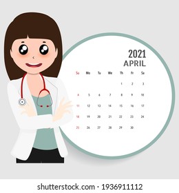 Calendar template for 2021 year. April. Week Starts Sunday.