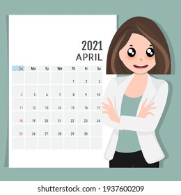 Calendar template for 2021 year. April. Week Starts Sunday.