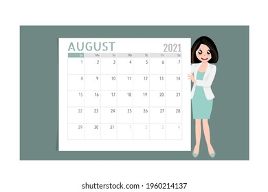 Calendar template for 2021 year. August. Week Starts Sunday.